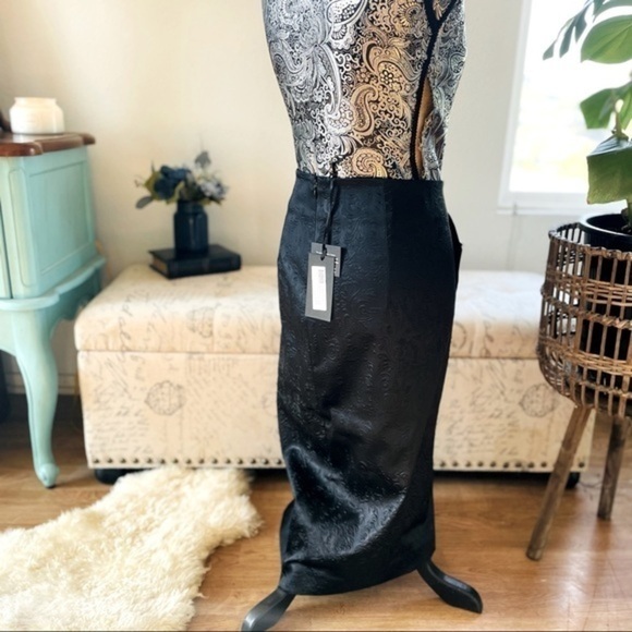 NWT Thomas Wylde Pollen Asymmetric Midi Skirt in Beesting Thorn Midnight Black - Picture 6 of 10